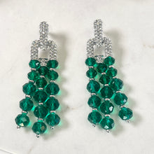 Load image into Gallery viewer, Diamante &amp; Green Crystal Drop Earrings