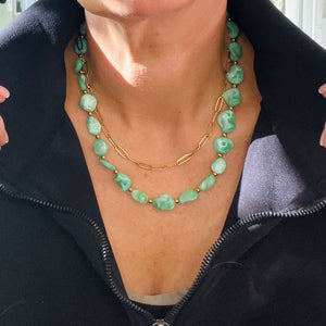 Green Stone Double Chain Necklace