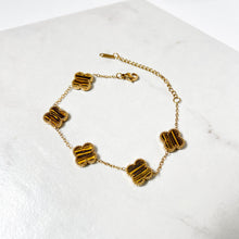 Load image into Gallery viewer, Gold Tiger Eye Clover Bracelet
