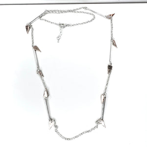 Versatile Long Silver & Rose Gold Elongated Hearts Necklace