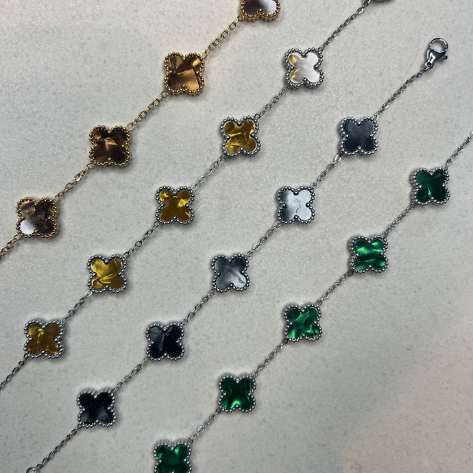 Dappled Gold Clover Bracelet on Silver or Gold Chain