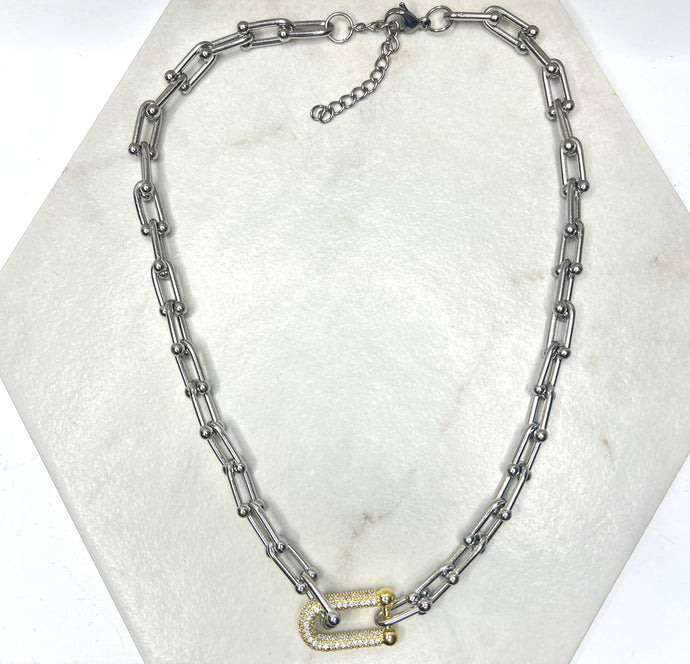 Silver Diamanté Paperclip Necklace