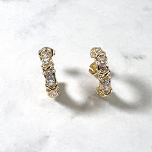 Load image into Gallery viewer, All Gold Diamanté Kiss Hoops
