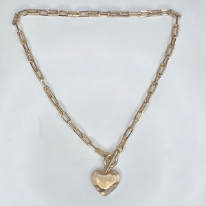 Gold Hammered Heart Chain Necklace