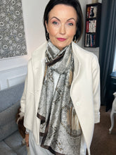 Load image into Gallery viewer, Long Rectangular Cream &amp; Brown Silky Scarf