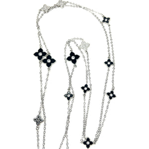 Extra Long Blossom Necklace in Black & Silver