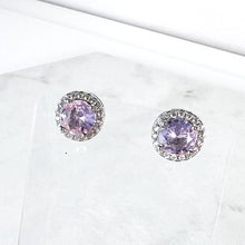 Load image into Gallery viewer, Round Pale Pink Diamanté Stud Earrings