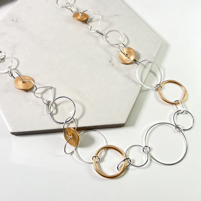 Long Silver & Gold Circles Necklace