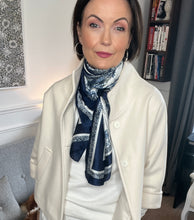 Load image into Gallery viewer, Navy Toile de Jouy Scarf