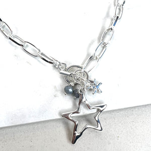 Silver Star Drop Necklace