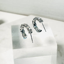Load image into Gallery viewer, All Silver Diamanté Kiss Hoops