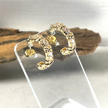 Load image into Gallery viewer, All Gold Diamanté Kiss Hoops