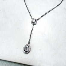 Load image into Gallery viewer, Baguette and Pear Diamanté Drop Necklace