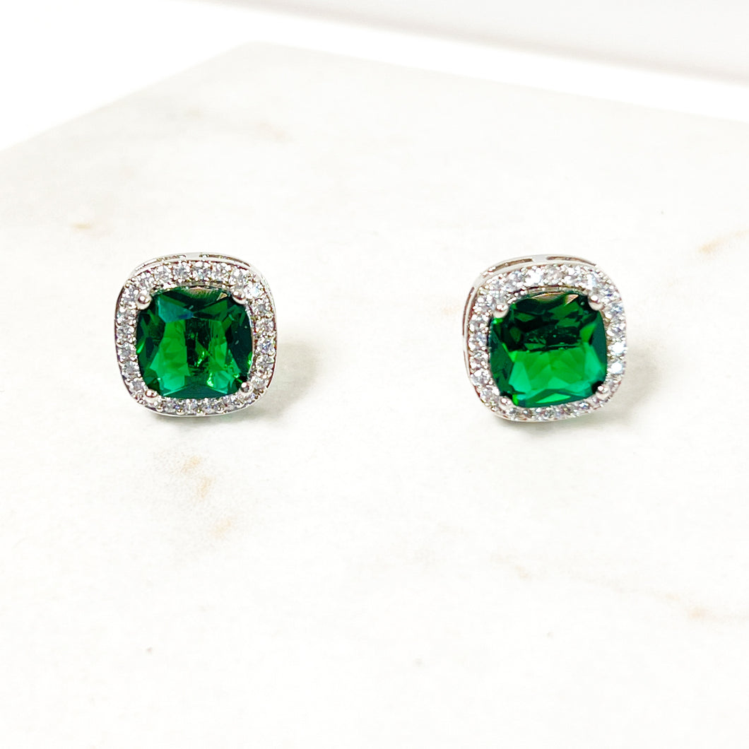 Square Emerald Stud Earrings