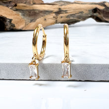 Load image into Gallery viewer, Gold Hoop With Clear Drop