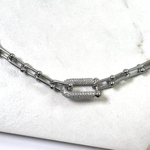 Load image into Gallery viewer, All Silver Diamanté Paperclip Necklace