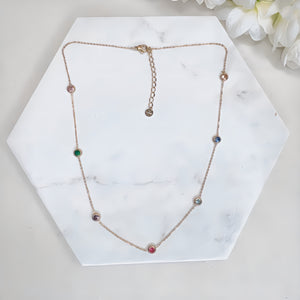 Gold Coloured Stones Station Necklace