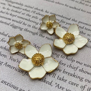 White Enamel Flower Earrings