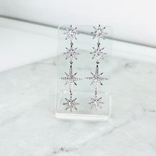 Load image into Gallery viewer, Long Drop Silver Diamanté Star Earrings