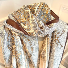 Load image into Gallery viewer, Long Rectangular Cream &amp; Brown Silky Scarf