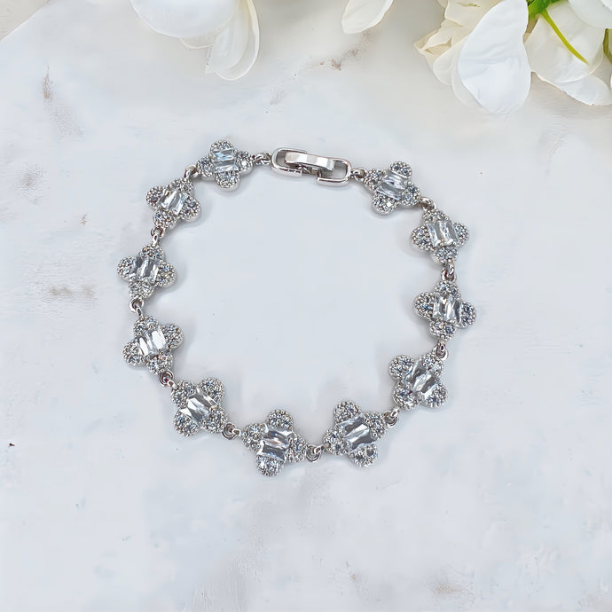 Silver Diamanté Floral Bracelet