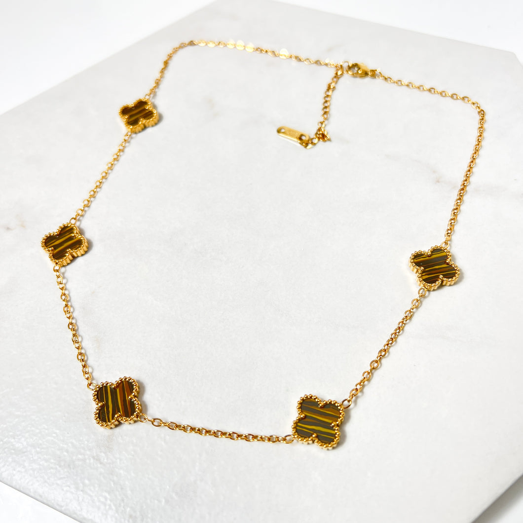 Gold Tiger Eye Clover Necklace