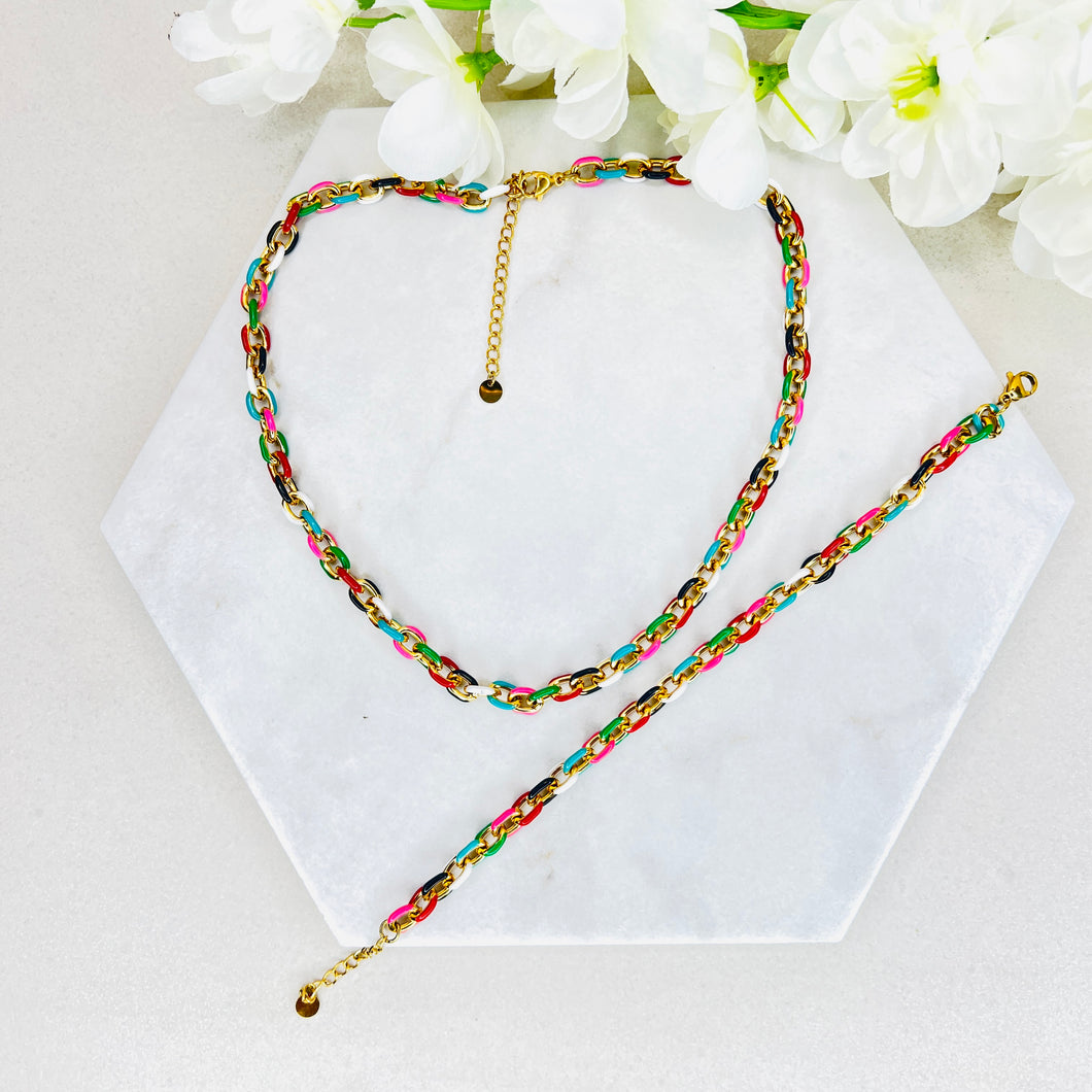 Vibrant Enamel Necklace & Bracelet Set