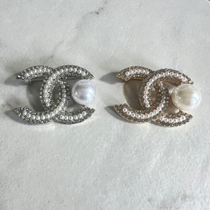 Gold and Pearl CC Brooch