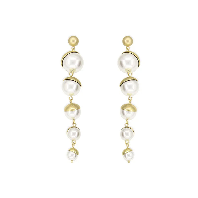 Long Matte Gold Pearl Earrings