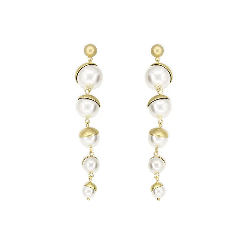 Long Matte Gold Pearl Earrings