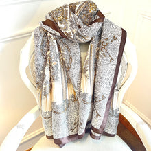 Load image into Gallery viewer, Long Rectangular Cream &amp; Brown Silky Scarf