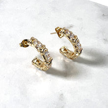 Load image into Gallery viewer, All Gold Diamanté Kiss Hoops