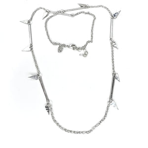 Versatile Long Silver Elongated Hearts Necklace