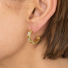 Load image into Gallery viewer, All Gold Diamanté Kiss Hoops