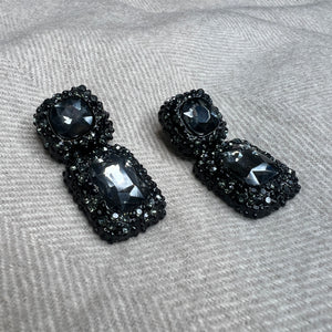Double Stone Dark Grey Earrings
