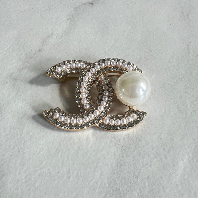 Gold and Pearl CC Brooch
