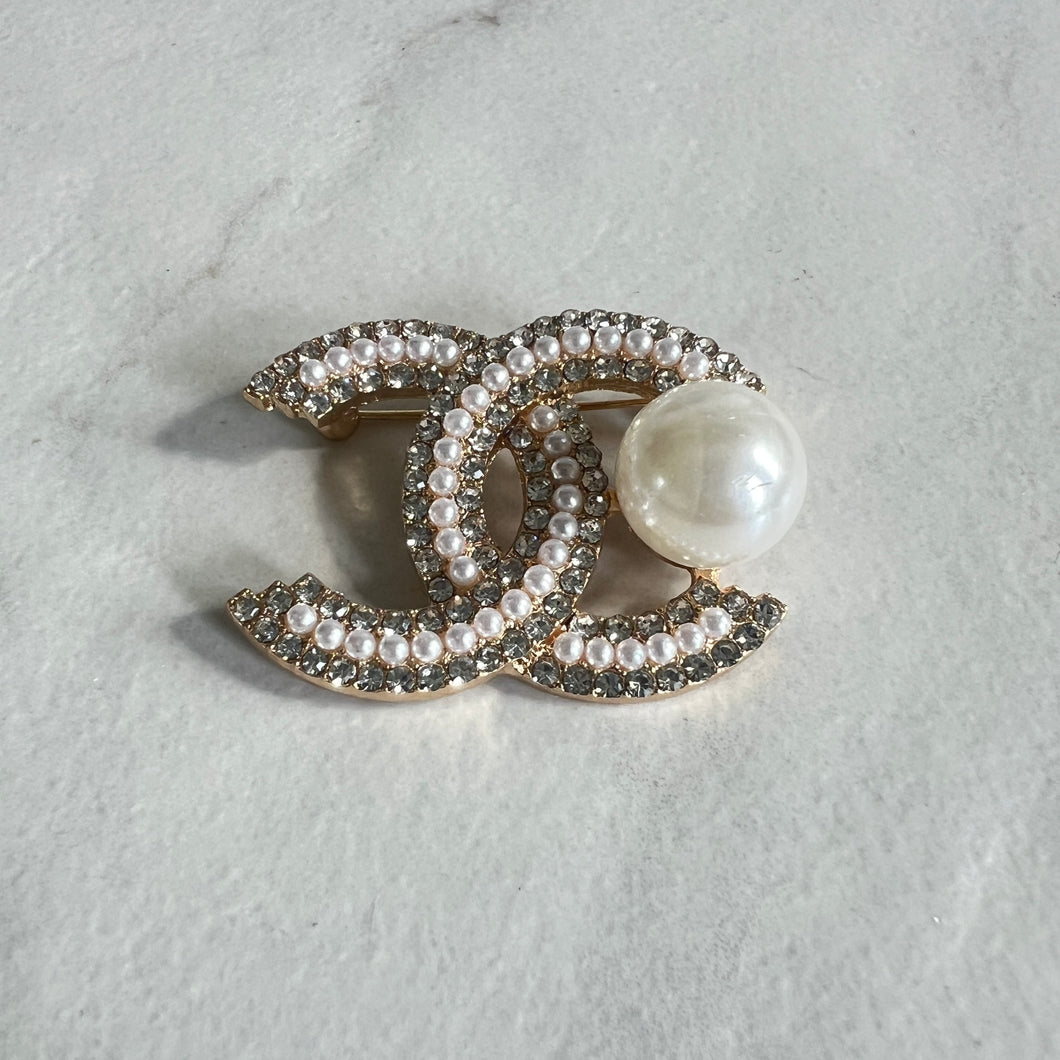 Gold and Pearl CC Brooch