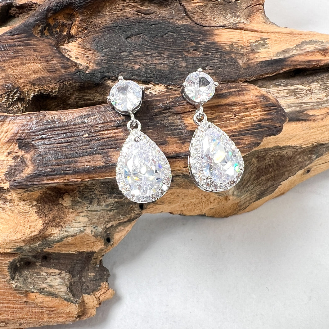 Diamanté Double Stone Drop Earrings
