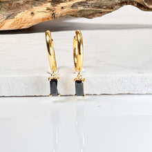 Load image into Gallery viewer, Gold Hoop with Black Baguette Drop