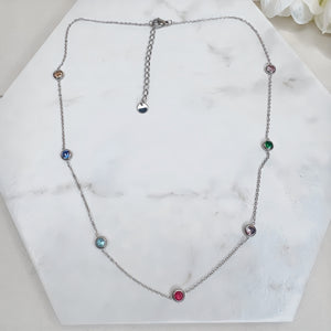 Silver Coloured Stones Station Necklace