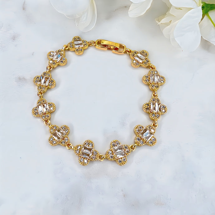 Gold Diamanté Floral Bracelet