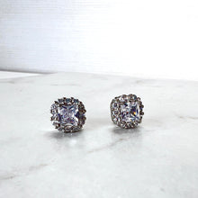 Load image into Gallery viewer, Square Cut Halo Surround Diamanté Studs