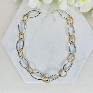 Silver & Twisted Gold Link Necklace