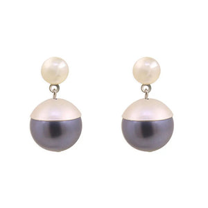 Matte Silver & Grey Pearl Earrings