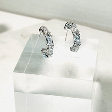 Load image into Gallery viewer, All Silver Diamanté Kiss Hoops