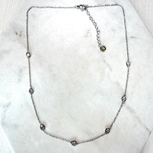 Load image into Gallery viewer, Silver Oval Diamanté Stone Station Necklace