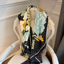 Load image into Gallery viewer, Large Silky Black Floral Scarf
