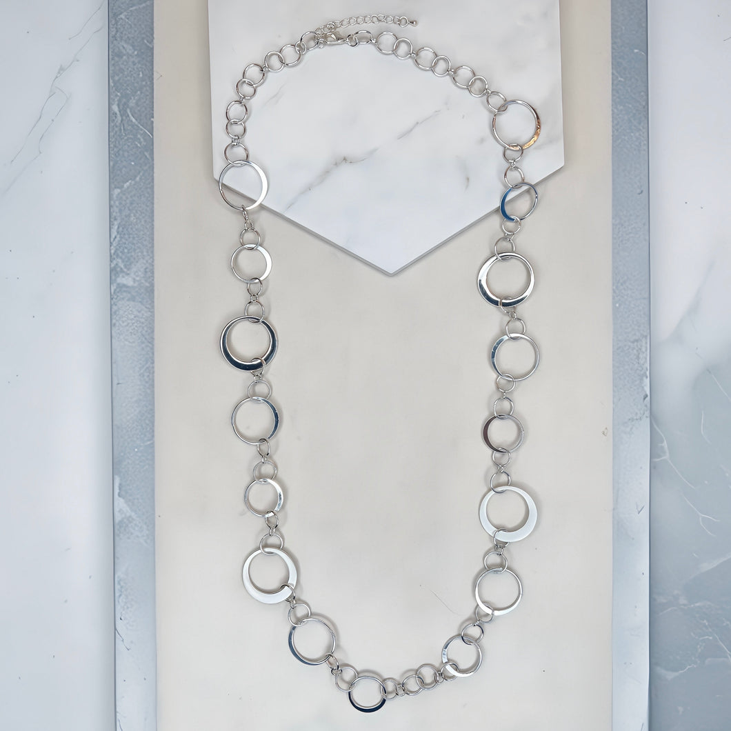 Long Silver Circles Necklace