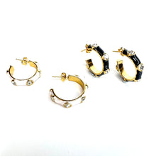 Load image into Gallery viewer, Black Studded Enamel Hoops