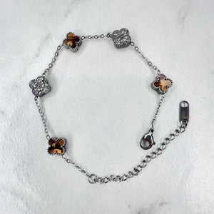 9mm Tiger Eye & Diamanté Clover Bracelet